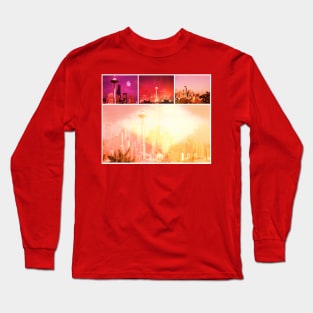 Shades of Red Space Needle Collage Long Sleeve T-Shirt